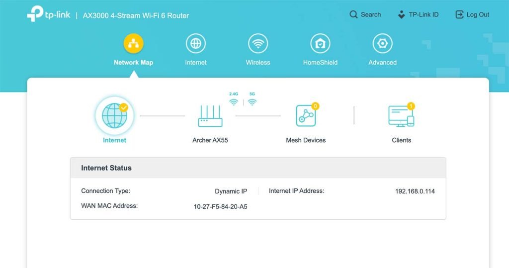 TP-Link Archer AX55 router UI