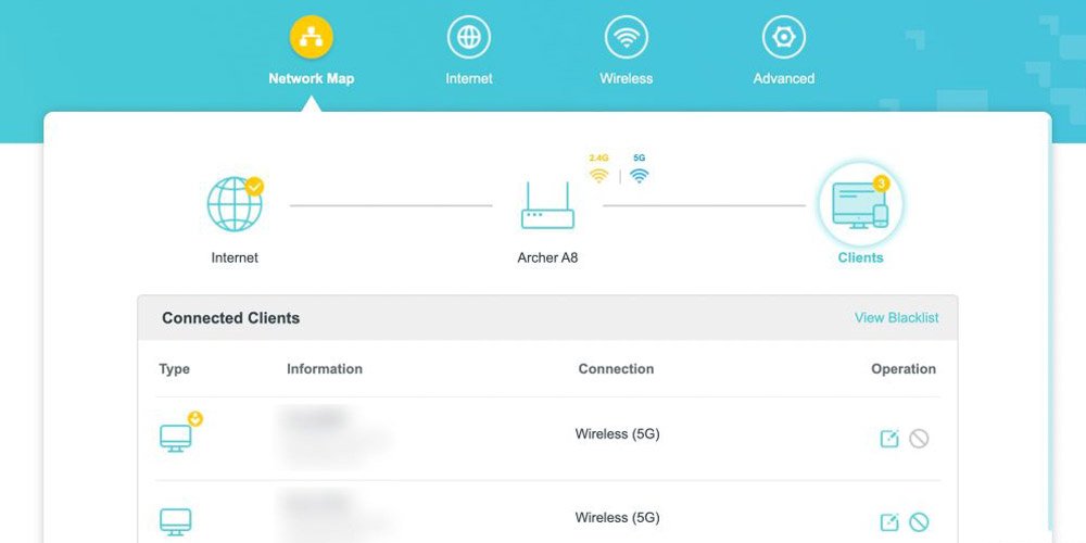 ARCHER A8 router UI