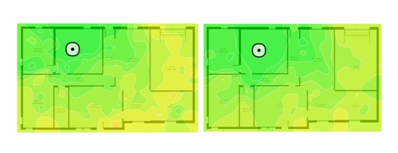Wi-Fi signal strength map for 2.4GHz (left) and 5GHz (right)